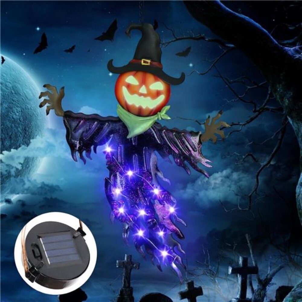 Outdoor Solar Halloween Hanging Lights Metal Pumpkin
